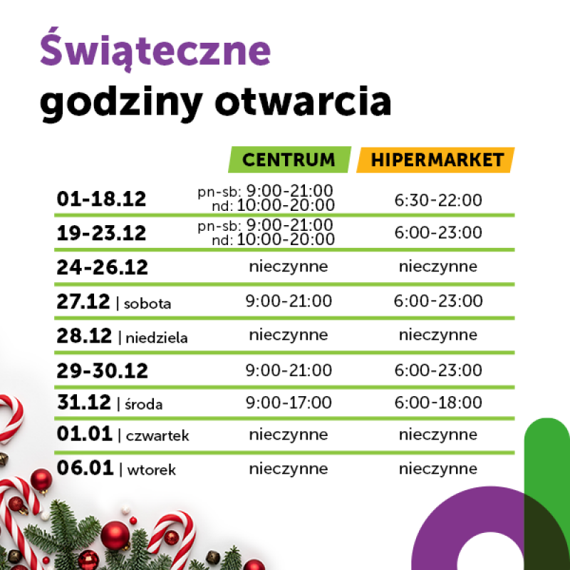 Świąteczne godziny otwarcia