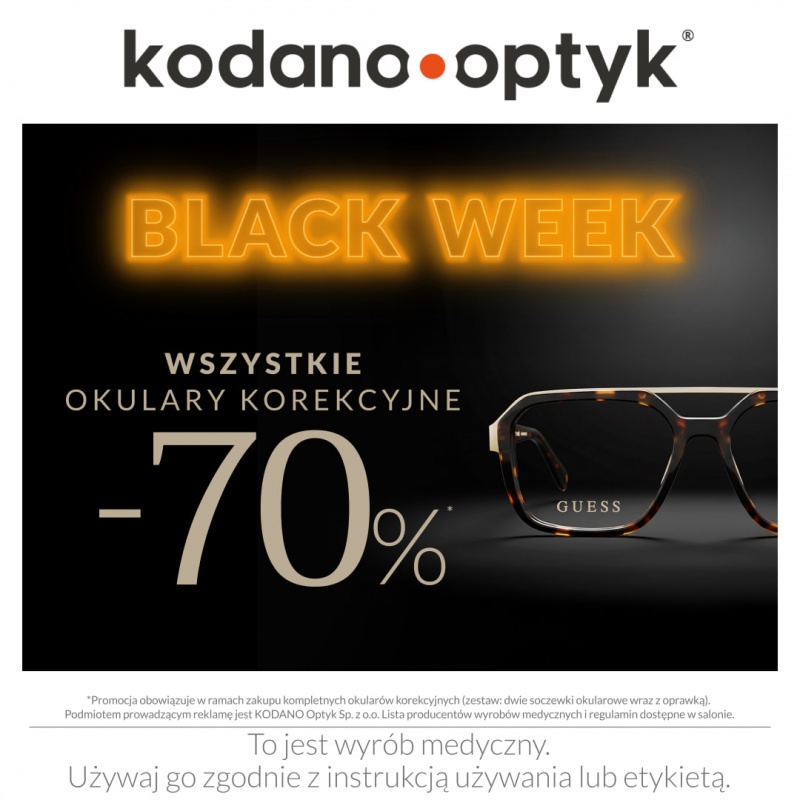 Black Week w KODANO Optyk! WSZYSTKIE okulary korekcyjne 70% taniej!