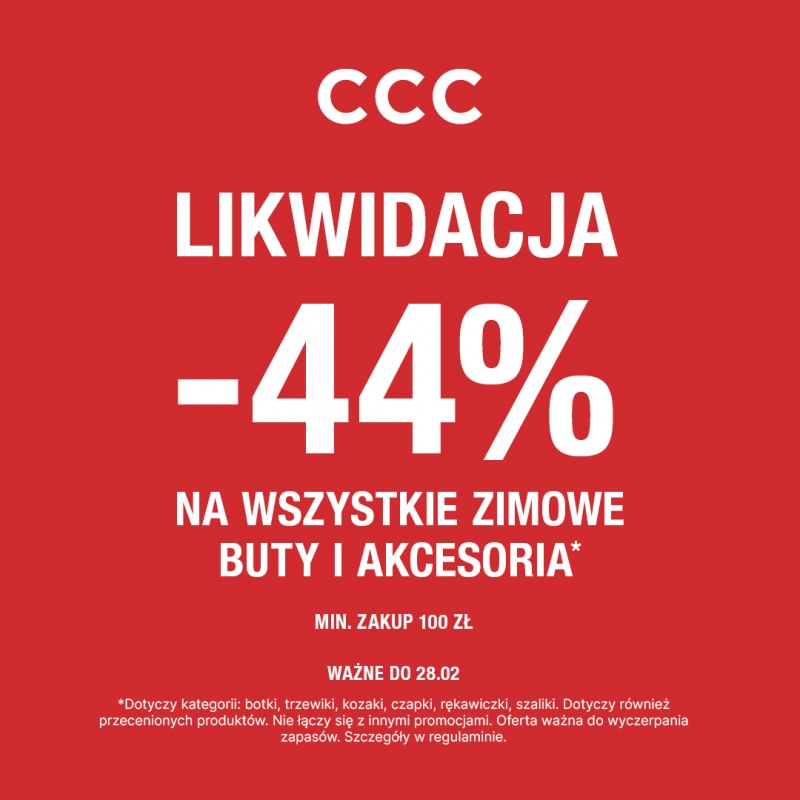 Likwidacja zimowej kolekcji!  - 44% na zimowe buty i akcesoria